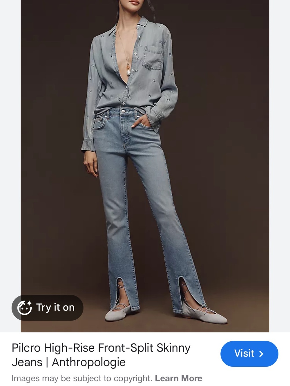 Pilcro Light Blue High-Rise Skinny Jeans with Front Slit
